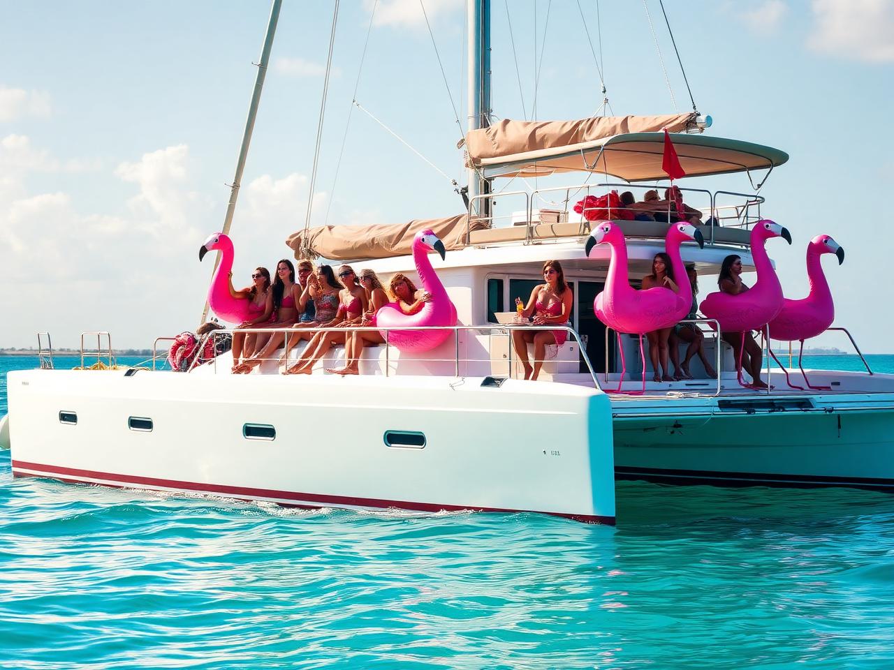 Private catamaran party boat with a group in Punta Cana turquoise water